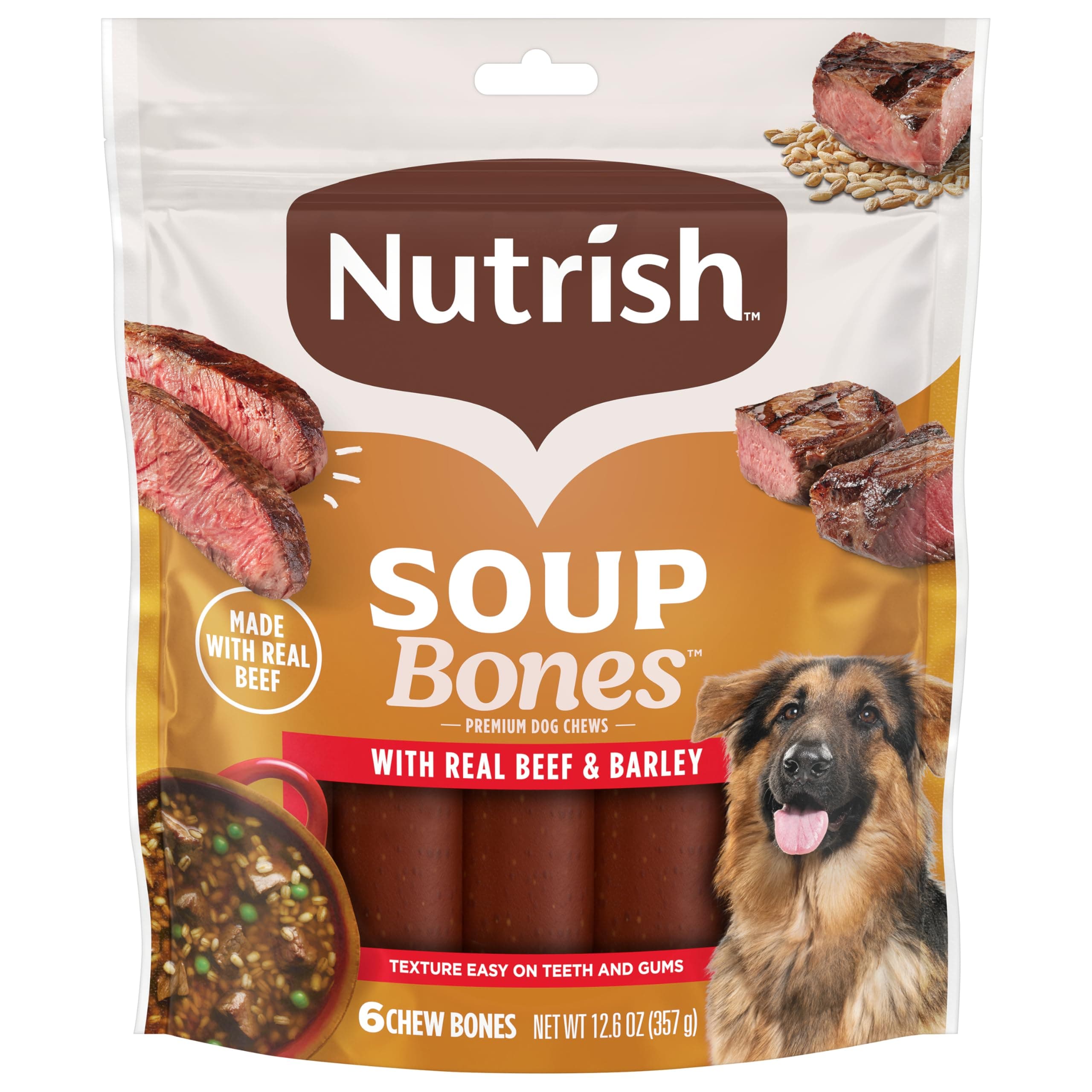 Nutrish Soup Bones Premium Dog Chews with Real Beef and Barley, 6 Chews (Rachael Ray)