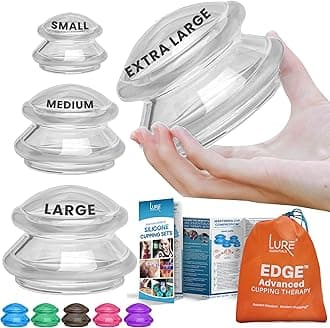 LURE Essentials Edge Cupping Therapy Set - Silicone Cupping Set Cupping Kit for Massage Therapy (Set of 4, Transparent Clear)
