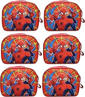 AseraPolycotton Unisex Birthday Return Gifts Sling Bag/Picnic Bag Cartoon Theme Bags For Kids (Spiderman Set Of 6 Pcs), Multicolour