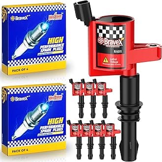 Bravex Ignition Coil Pack DG511 & Spark Plugs SP515 SP546 Compatible with Ford Expedition F150 F250 Super Duty Lincoln 5.4L V8 3L3E12A366CA C1541 FD508 UF537 Set of 8(15% More Energy)