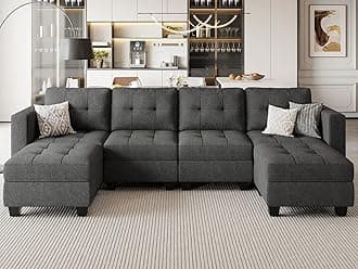 Belffin Reversible Storage Modular U-Shape Sectional Sofa Couch with Double Chaises Modular Sectional Sofa Set with Ottomans Fabric Dark Grey
