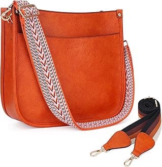 HKCLUF Crossbody Bags for Women Designer Leather Hobo Handbags With 2 Adjustable Leopard Guitar Strap Shoulder Bucket Bags, A16-orange, Fashion