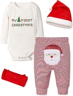 Baby Girl Boy Christmas Outfit My First Christmas Baby Boy Infant New Year 4 Pcs Set, Christmas 2, 0- 3 Months