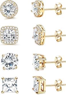 MILACOLATO Cubic Zirconia Stud Earrings for Women Men | 18K Gold Plated Hypoallergenic Sterling Silver Post Earrings | Big Brilliant Simulated Diamond CZ Halo Stud Earrings for Sensitive Ears