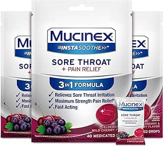 Instasoothe Sore Throat Relief, Sore Throat Lozenges, Sore Throat Medicine with Hexylresorcinol, Cough Drops Alternative, 40 Elderberry & Wild Cherry Medicated Numbing Throat Drops (Pack of 3)