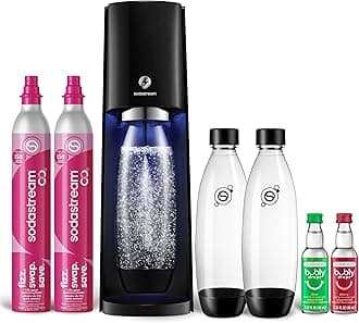 E-TERRA Sparkling Water Maker Bundle (Black), with CO2, Carbonating Bottles, and bubly Drops Flavors