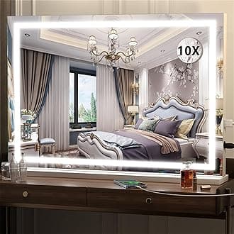 Hasipu Vanity Mirror with Lights, 32'' x 22'' LED Makeup Mirror, Lighted Makeup Mirror with Dimmable 3 Modes, Touch Screen Control Vanity Mirror Square White