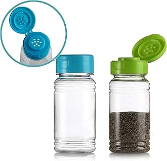 Set of 2 - Plastic Salt and Pepper Shakers with Lid, Moisture Proof Spice Dispenser, Seasoning Container Pourer with Shaker Lids, 3.5 oz., Green/Blue