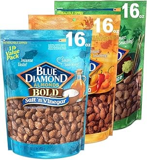 Blue Diamond Almonds Bold Variety Pack - Salt N' Vinegar, Habanero BBQ, and Wasabi & Soy Sauce Flavored Snack Nuts, 16 Oz Resealable Bags (Pack of 3)