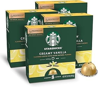 Starbucks by Nespresso Vertuo Line Vanilla Flavored Coffee (8-count single serve capsules, compatible with Nespresso Vertuo Line System) Naturally Flavored, 4 Pack