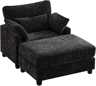 Luxurious Black Chenille Sleeper Chair & Ottoman: 57.5" Oversized Chaise for Ultimate Comfort in Your Living Room, Bedroom, or Office