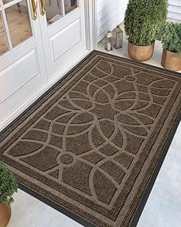 Front Door Mat Outside Entrance, Heavy Duty Non Slip Low Profile Doormat for Entryway, Trap Dirt and Moisture Welcome Mats, Easy Clean, Patio, Garage, 6x4, Brown