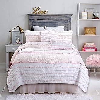 Cozy Line Home Fashions Pink Princess Ruffle Cotton Bedding Quilt Set, Reversible Coverlet, Bedspread (Pink Princess, Twin - 2 Piece)