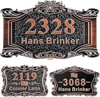 Personalized Cast Address Sign House Number Home Address Plaque 12 Inch, Custom Steet House Number Sign, Metal or Acrylic Antique Brass for Outside Vintage