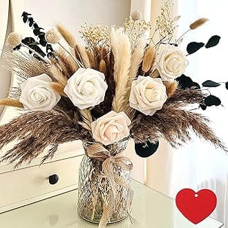 100pcs Artificial Flowers Arrangement With Vase Included, Dining Table Centerpiece Decorations, Fake Flowers in Vase, Dried Pampas Grass Floral Centerpieces, Coffee Table Decor, Centro de Mesa