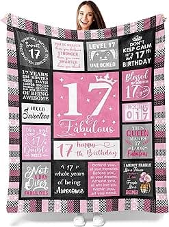 17 Year Old Girl Gift Ideas - Cozy Blanket 50"x60", for 17 Year Old Girl, 17th Birthday Gifts for Girls, Unique Birthday Present for Teen Girls, Happy 17th Decoration Ideas