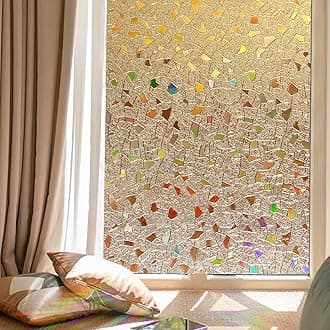 Coavas Stained Glass Window Privacy Film 3D Rainbow Decorative Heat Control UV Blocking Cling Non-Adhesive Removable Vinyl Film Window Tint for Bathroom Door Covering, Brown, 23.6 x 157.5 inch