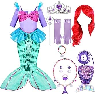 Spooktacular Creations Deluxe Mermaid Costume Set with Red Wig and Headband (Small (5-7))