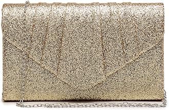 Dasein Womens Evening Bag Glitter Frosted Clutch Pleated Wedding Party Bridal Handbag