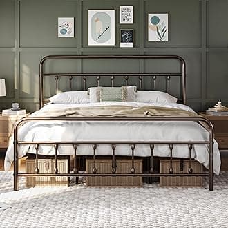 Yaheetech Classic Metal Platform Bed Frame Mattress Foundation with Victorian Style Iron-Art Headboard/Footboard/Under Bed Storage/No Box Spring Needed/King Size Bronze