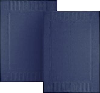 Luxury Bath Mat Floor Towel Set - Absorbent Cotton Hotel Spa Shower/Bathtub Mats [Not a Bathroom Rug] 22"x34" | 2 Pack | Navy Blue