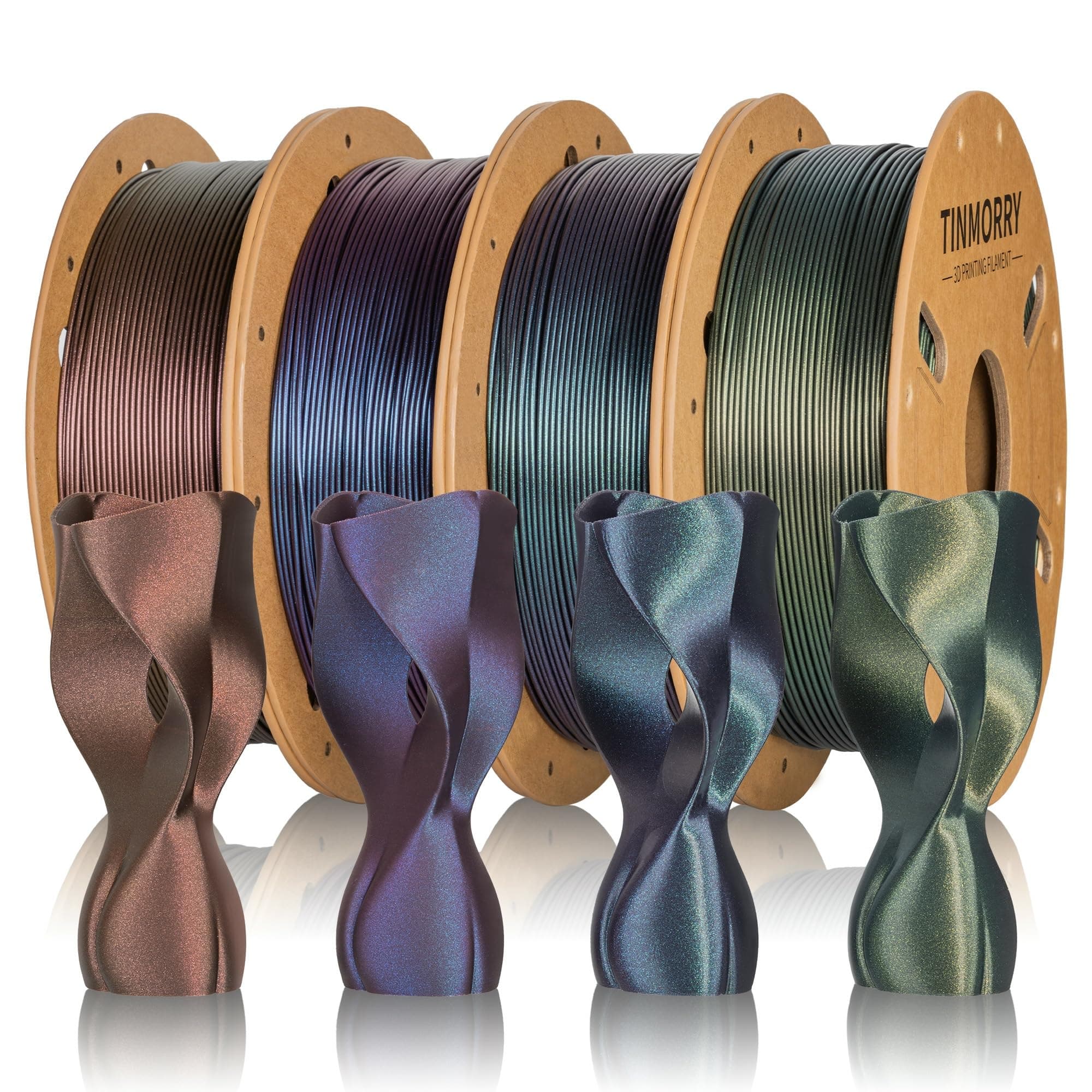 TINMORRY PLA 3D Printer Filament Bundle, Galaxy PLA Filament 1.75 mm, 3D Printer Filament 750 g x 4 Colors Pack, Galaxy Purple+ Galaxy Green+ Galaxy Bule + Galaxy Brown, Net Weight 3 kg