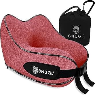 SNUGLTravel Pillow – Memory Foam Neck Pillow for Travel – Support Cushion for Airplane with Carry Bag & Clip - Holiday Essentials for Kids (Red - Kids)