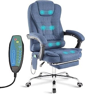 Massage Office chair for Home Office, Computer Desk Chairs Executive Office Chair with Footrest 135° Reclining Extra Padded Adjustable Height Heavy Duty 360° Tilt Function & Remote, Blue