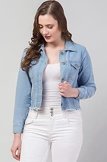 - Womens Denim Standard Length Full Sleeve Solid Jacket