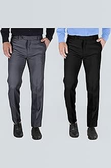 MARK LEWIS Men's Polycotton Formal Trouser - Comfortable, Stylish Office wear, combatable Pants for Daily Purpose, Ideal for Business & Casual Occasions - Pack of 2