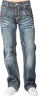 Level 7 Men's Relaxed Bootcut & Relaxed Straight Leg Denim Distressed Jeans with Zipper Pocket