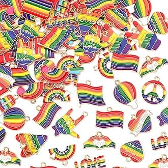 MARFOREVER 120PCS Rainbow Charms for Jewelry Making, Gay Pride Charms LGBT Colorful Enamel Charm Pendants for DIY Bracelet Necklace Earrings Making Supplies