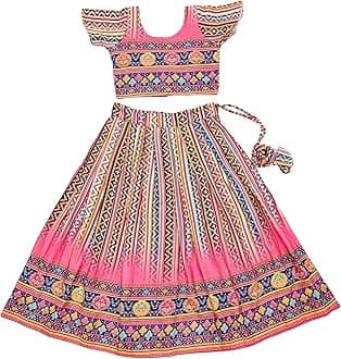 E-Sqare Kids Girls Multicolour Bandhani Print Lehenga Choli Set | Ethnic Wear Dress | Readymade Clothing Set | 2 to 8 Years