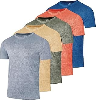5 Pack: Men’s Short Sleeve Dry Fit Active Crew Neck T Shirt - Athletic Running Gym Workout Tee Tops
