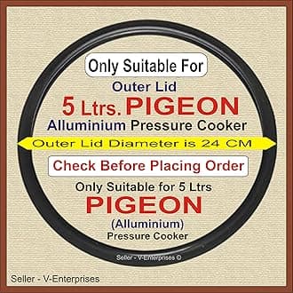 Outer Lid Rubber Gasket compatible for 5 Litre PIGEON Alluminium Pressure Cooker. Outer side Dimeter is 24 cm (Pack of 1) (Black Color)