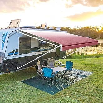 YESCAMP Manual RV Awning Complete Kit Retractable Camper Awning for RV or Trailers RV Roll Out Awning for Camper or 5th Wheel,Travel Trailers,Toy Haulers,Motohome(15Ft,White Frame,Burgundy Fade