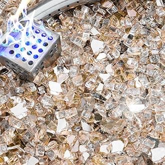 NUPICK 10 Pound Fire Glass, 1/2 Inch Reflective Fire Pit Rocks, Fit with Fireplace Glass, Rose Gold