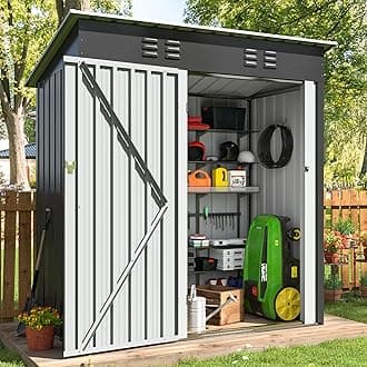 4.5x2.5 FT Outdoor Storage Shed, Large Garden Shed with Updated Frame Structure and Lockable Doors, Metal Tool Sheds for Backyard Garden Patio Lawn, Black