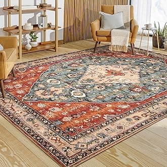 Lahome Boho Tribal Area Rug Large Living Room Area Rug for Bedroom Aesthetic, Washable Playroom Mat Vintage Soft Nursery Accent Carpet for Dining Family Room Foyer Apartment Den,Rust, 8' x 10'