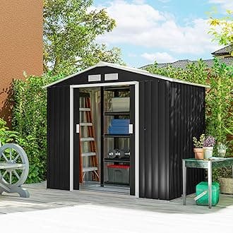 Outsunny 7' x 4' Outdoor Storage Shed, Garden Tool Metal Shed with Foundation Kit, Double Lockable Door, Air Vents and Sloping Roof, for Backyard, Patio, Lawn, Dark Gray