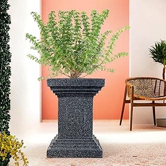 Kuber Industries 22-Inch Roto Mould German Polymer Extra Large Big Size Tulsi Flower Pot | Indoor/Outdoor Tree Gamla Planter for Living Room, Resorts, Hotels, Terrace & Garden | Marble Tulsi - Black