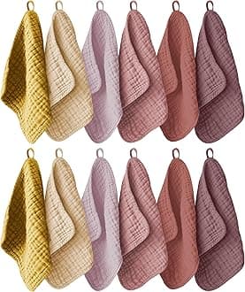 Ease Cubs 12 Pack Muslin Washcloths for Baby - 100% Cotton Baby Wash Cloths for or Baby Face Body Comfy and Soft for Newborn Infants Kids Girls and Boys - 12"x12" - Brown, Honey and Bean Paste Series