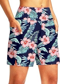 G Gradual Women's 7" Long Swim Board Shorts High Waisted Quick Dry Beach Swimming Shorts for Women with Liner Pockets