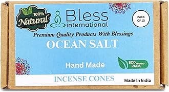 Bless InternationalOcean-Salt 100%-Natural-Incense-Cones Handmade-Hand-Dipped Organic-Chemicals-Free for-Purification-Relaxation-Positivity-Yoga-Meditation The-Best-scents (10 Count)