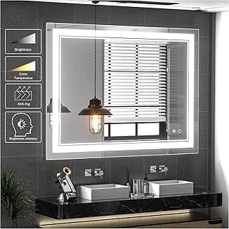 Keonjinn 40 x 32 Inch LED Mirror for Bathroom, Front Lighted Wall Vanity Mirror, Tempered Glass, 3000K/4500K/6000K, Wall-Mounted, Anti-Fog, Dimmable, UL Listed LED Driver (Horizontal/Vertical)