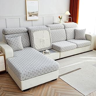 Surwin Jacquard Sofa Cushion Cover Couch Seat Covers Sofa Seat Cushion Slipcovers Sofa Cover, Plush Winter Warm High Stretch Fabric Washable Summer Furniture Protector (Light Grey,1 Seat)