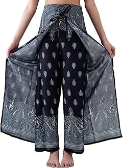 B BANGKOK PANTS Women's Boho Palazzo Pants Wide Leg Yoga Wrap Tie Up Waist