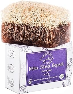 Lavender Body Bar with Loofah Inside - Natural Exfoliating Loofah Soap Bar - Smells Like Lavender & Vanilla - Handmade, Moisturizing - Relaxing Aromatherapy Soap for Face and Body [4.40 oz - 125 gr]