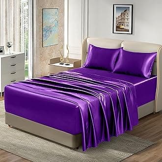 Homiest 4pcs Extra Deep Pocket Satin Sheets Full Size Bed Set, 18-24 Inch Deep Pocket Bed Sheets Purple Satin Sheet Set, Silky Satin Bedding Set Luxury Fitted Sheet Set Fits Ultra Deep Mattress