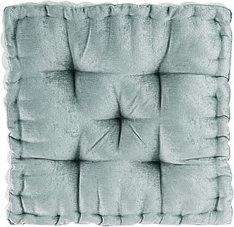 Intelligent Design Azza Floor Pillow Square Pouf Chenille Tufted with Scalloped Edge Design Hypoallergenic Bench/Chair Cushion, 20"x20"x5", Aqua